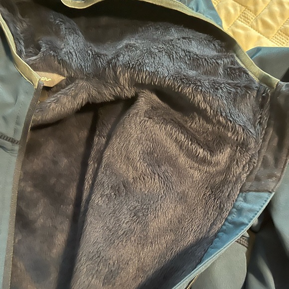 Eddie Bauer Navy fleece lined softshell Hooded Jacket small E17 - Picture 3 of 5